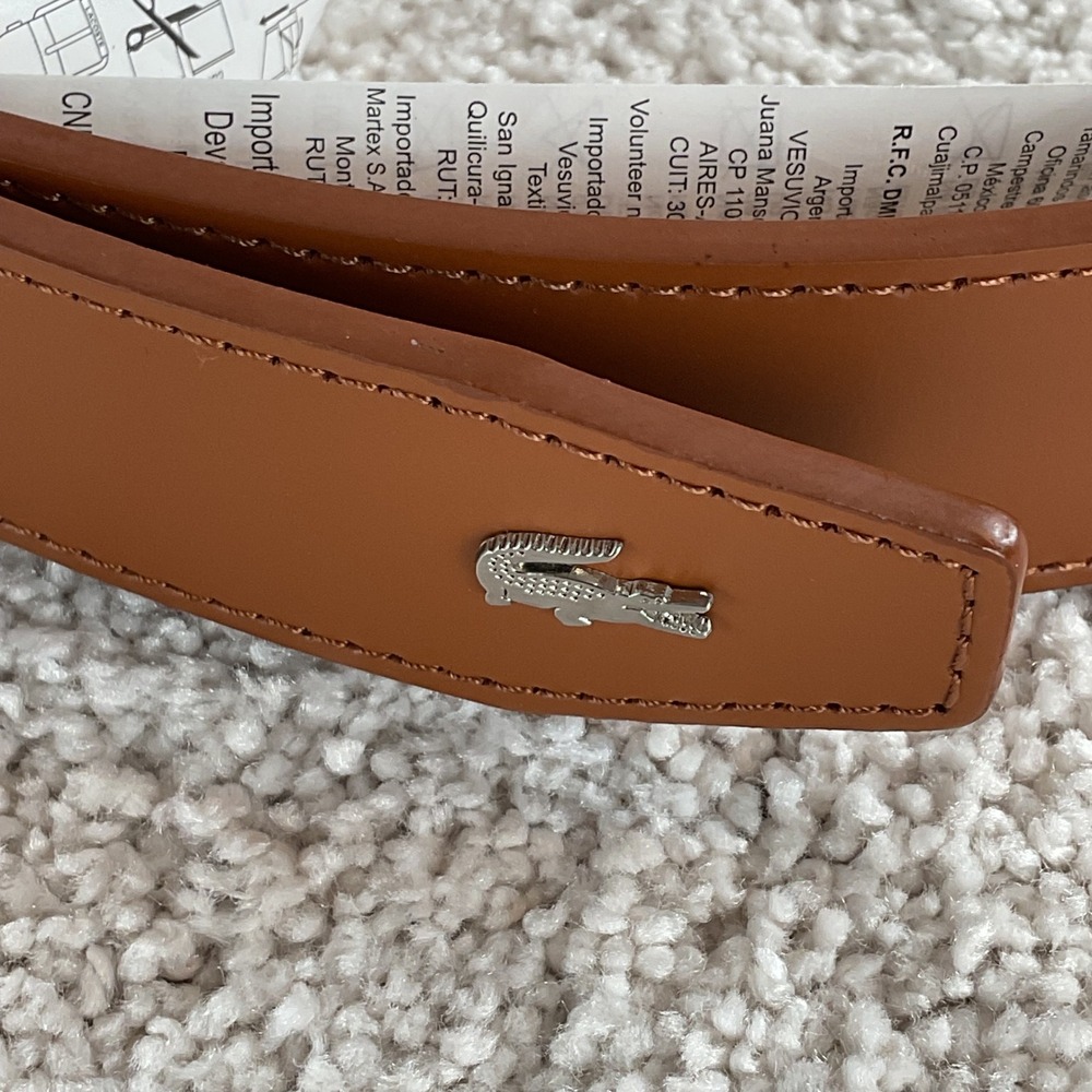 Lacoste Mens RC3011 Tan Brown Genuine Leather Belt Size 30 Crocodile Logo NEW - Picture 6 of 6